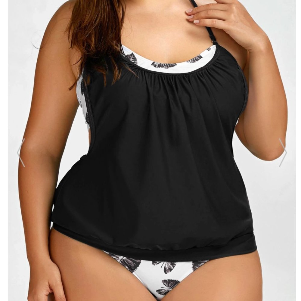 Plus Size RoseGal Halter Leaf Tankini + Bottoms 3X
